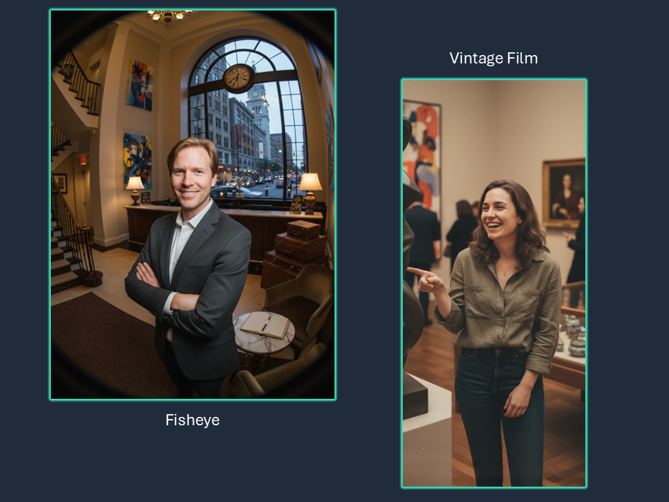 Lens style examples showing different camera and focal length effects