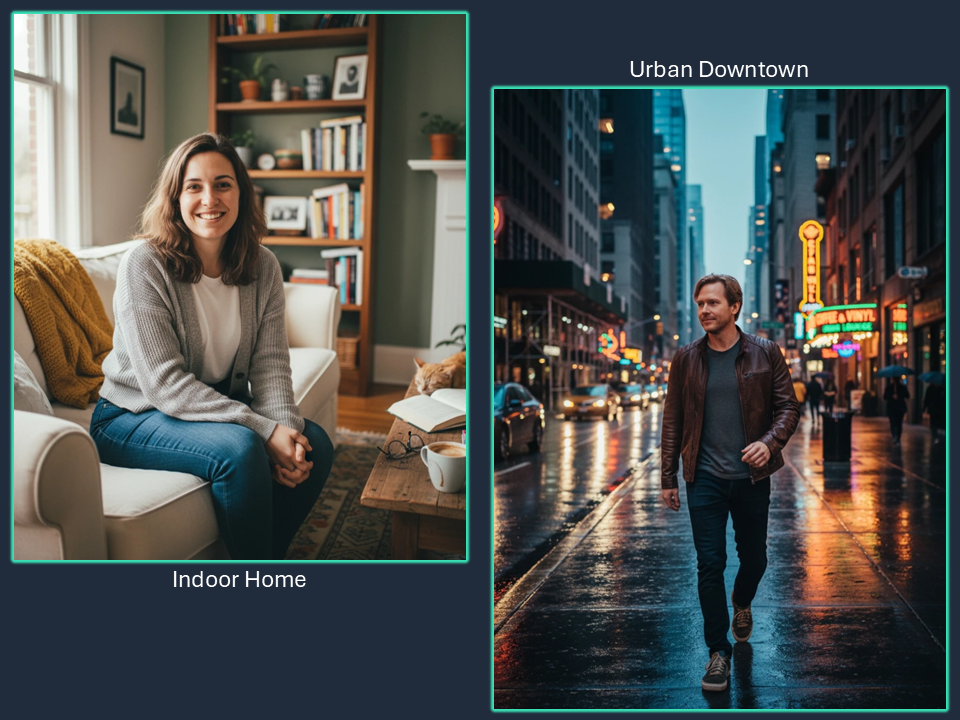 Scene examples showing different location settings